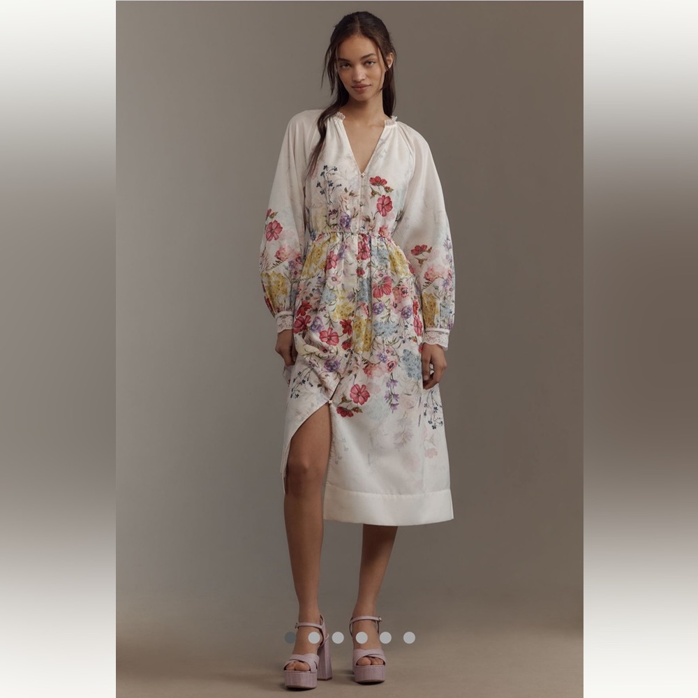 Anthropologie Floral Midi Dress - White and Pink